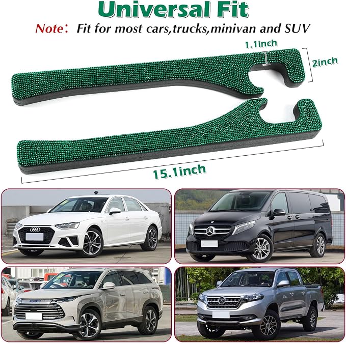 Green Car Seat Gap Filler, Set of 2 Handmade Crystal Rhinestone Diamond Car Gap Filler Green Bling Car Accessories for Women(Dark Green)