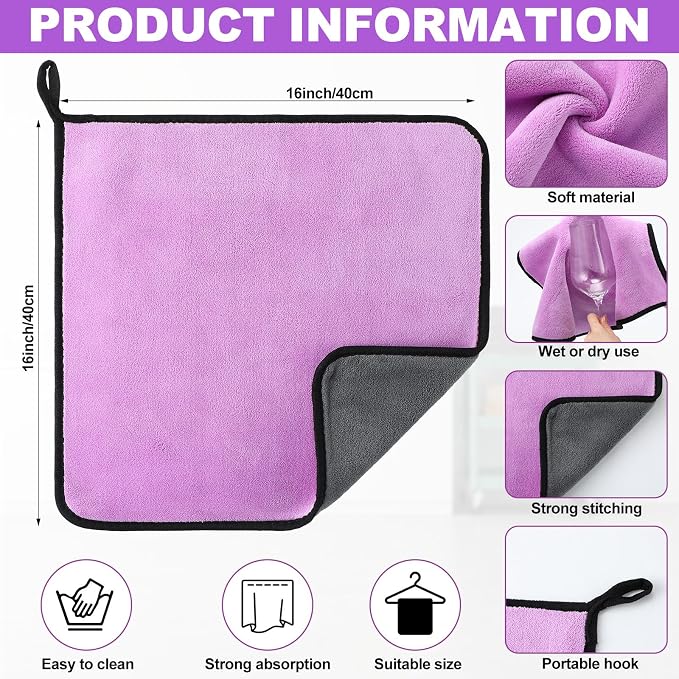 20 Pcs Microfiber Car Drying Towels Microfiber Cleaning Cloth 800 GSM Thick Plush Cleaning Dusting Cloth Auto Detailing Absorbent Towels Rags for Car Household Kitchen Window(Grey and Purple)