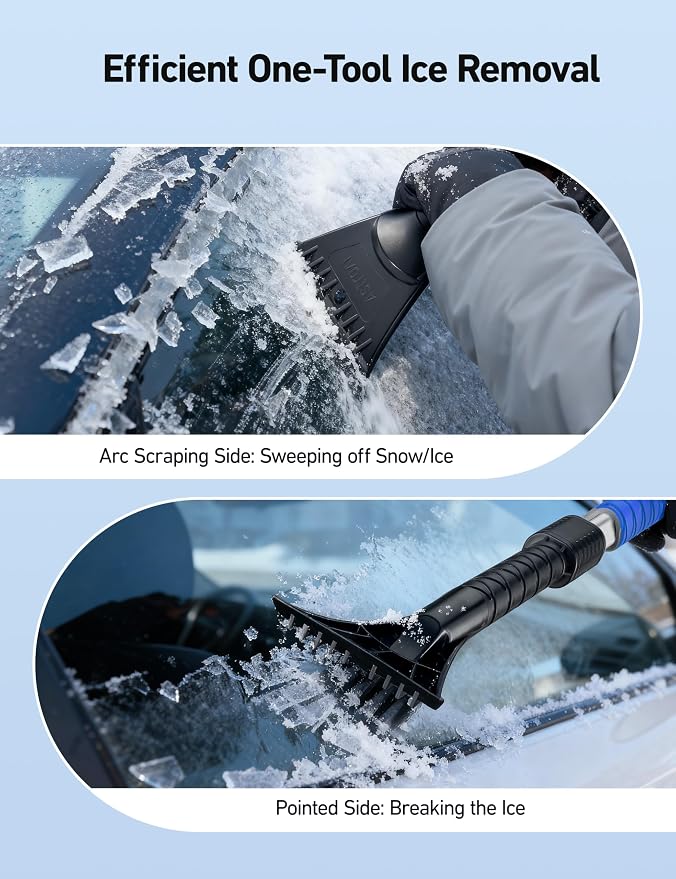 47.2" Ice Scrapers for Car Windshield and Extendable Snow Scraper with Foam Grip and 360° Pivoting Brush Head for Christmas Car Auto Truck SUV(Blue)
