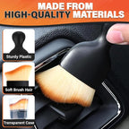 3Pcs Auto Detailing Brushes Set – 2.29" x 3.98" Car Cleaning Brush Interior with Curved Soft Nylon Bristles, Waterproof Plastic Handle, Transparent Storage Case - for Dashboard, AC Vents & Console