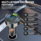 4-Port Car Charger, 12-24V Cigarette Lighter Adapter with 3 USB & 1 USB-C Port, Supports QC/PD Fast Charging, Features Digital Display and LED Lights, Fits iPhone, Fits Samsung and More Phones