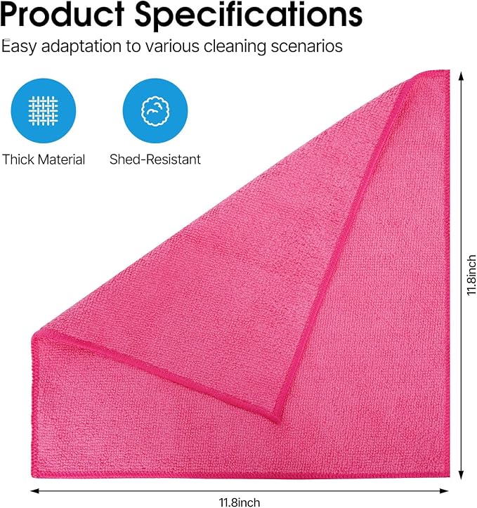 Microfiber Cleaning Cloth,12 Pack Cleaning Rags, Cleaning Towels with 4 Color Assorted, 11.8"X11.8"(Green/Blue/Yellow/Pink)