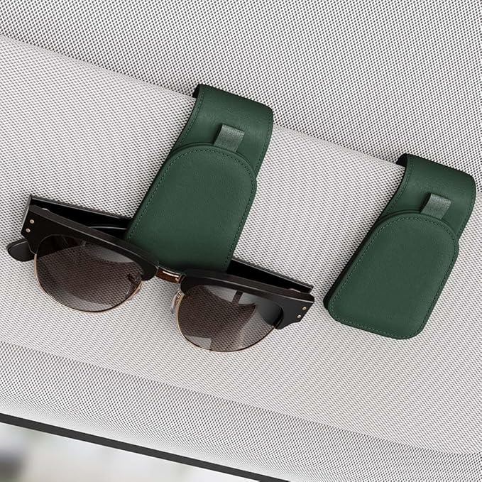 Sunglass Holder for Car Visor, Grass Green, 2 Packs | Suede Cloth, Magnetic, Organizer for Car Accessories
