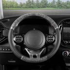 Chrome Wood Grain Black & Gray Steering Wheel Cover for Cars, Trucks, Van, SUVs - Elegant and Comfortable Grip Accessories