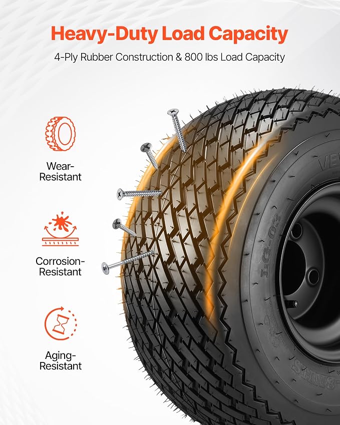 Golf Cart Wheels, 8" 18x8.50-8 Black Steel Golf Cart Tires and Wheels Combo (Set of 4) Fit Club Car, EZGO, Yamaha, 4 Ply Rubber 4-Lug Lawn Mower Tires & Rims Assembly, 800 lbs Load, All-Terrain