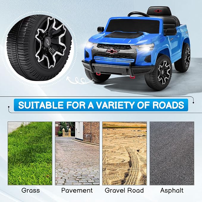 Licensed Chevrolet Colorado Electric Car for Kids, 12V Ride on Toys for Toddlers with Remote Control, Battery Powered Electric Car Ride On Vehicle w/Bluetooth, Soft Start, LED Lights - Blue