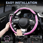3pcs Carbon Fiber Anti-Skid Steering Wheel Cover, Waterproof & Segmented Butterfly Design, Universal 99% Vehicle Wheel Cover Protector, Car Interior Accessories (Pink-3pcs)