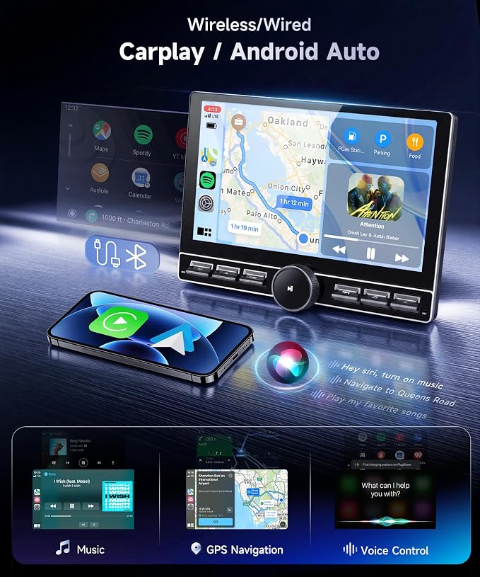 【Single Knob Keybutton】 8 Core 4G+64G for Toyota Sienna 2011-2014 Car Stereo Wireless Carplay/Android Auto 10.1” QLED Touchscreen Radio,Android 15,Type C/USB,GPS,5Ghz WiFi,Bluetooth 5.0,Backup Camera