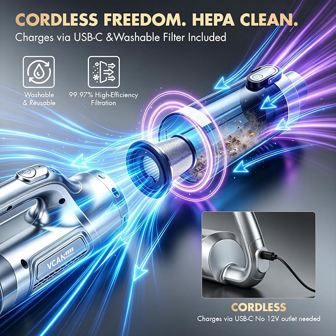 29PCS Car Cleaning Kit Interior Detailing for Men Women（Grey） | 17000PA High Power Handheld Cordless Car Vacuum Rechargeable, Detailing Brush Set, Windshield Cleaner Tool, Tire Brush