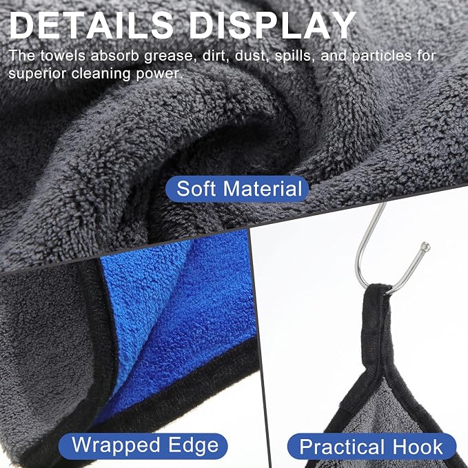 20 Pcs Microfiber Car Drying Towels Microfiber Cleaning Cloth 800 GSM Thick Plush Cleaning Dusting Cloth Auto Detailing Absorbent Towels Rags for Car Household Kitchen Window(Grey and Blue)