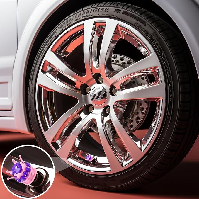 4PCS Crown Bling Tire Stem Valve Caps, Crystal Diamond Car Wheel Tire Valve Caps Universal Copper Core Stem Covers for Cars, SUV, Trucks, Bikes, Motorcycles, Bicycles (Pink & Purple)