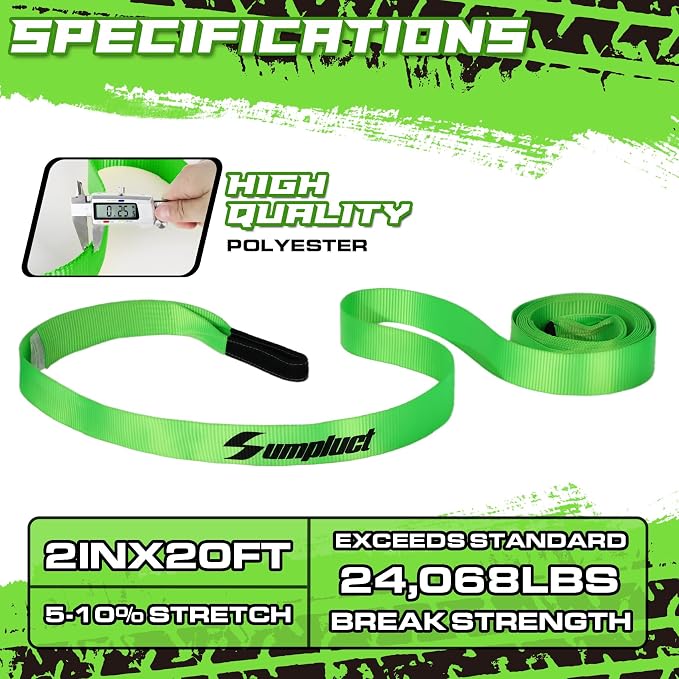 Tow Strap Heavy Duty 2" x 20 Ft,24,068 lbs Break Strength Reinforced Tree Saver Straps,Use for Emergency Towing Rope,Vehicles,Boats,Jet Ski,4x4 Off Road Tow Truck Camper Accessories Travel Essentials