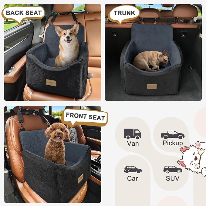 Dog Car Seats for Small Medium Dogs Under 35lbs, Dog Booster Seat with Detachable Washable Cover and Cushion, Memory Foam Pet Car Seat with Safety Belt and Storage Pockets (DG)