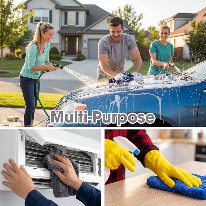 20 Pcs 16 x 16 Inch Edgeless Microfiber Plush Towels for Cars Detailing Drying Wash Polishing Absorbent Cleaning Cloths, 500 GSM (Blue, Black, Gray)