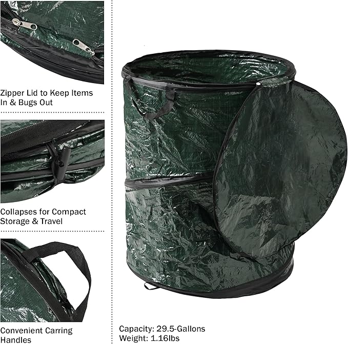29.5-Gallon Pop Up Outdoor Garbage Can - Collapsible Trash Can for Parties, Yard Waste, or Laundry - Camping Accessories by