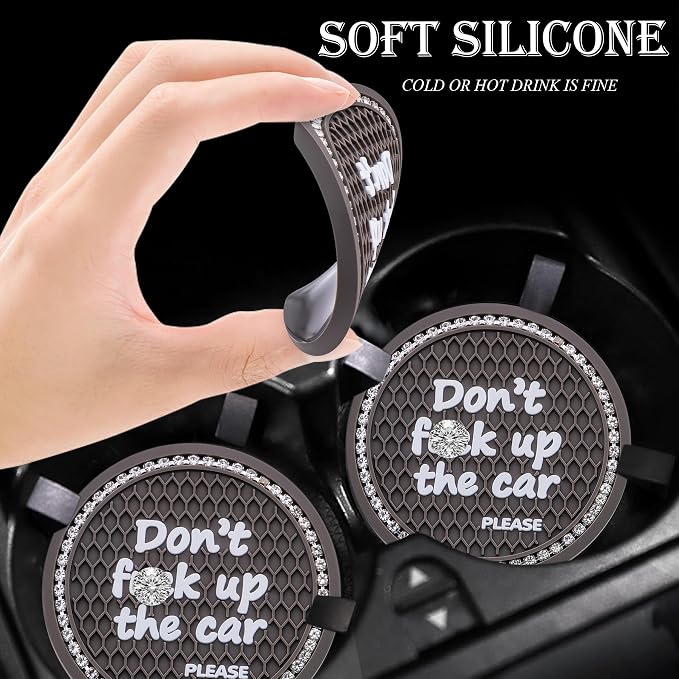 2PCS Bling Crystal Rhinestone Cup Holder Coaster – 2.75 Inch Anti-Slip Auto Insert Cup Coaster – Sparkling Interior Decor Accessories for Cars & Vehicles (Gray & White)