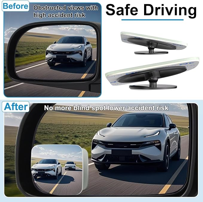 4 Pack Blind Spot Mirrors for Car, Frameless Side Mirror Blindspot Convex HD Glass Car Accessories, Side View Mirror Blindspot with Wide Angle Adjustable Stick for Cars, SUV and Trucks