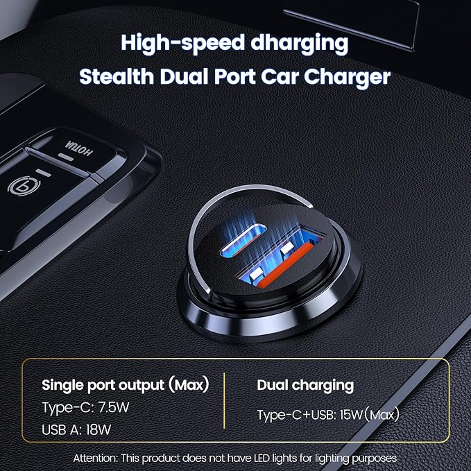 Car Charger, Invisible Cigarette Lighter USB Adapter [All Metal & Mini], 2 Port Car Adapter, QC3.0 Dual Port Cigarette Lighter for iPhone 17 16 Samsung S25 Ultra Piexl 10 and More