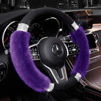 Rhinestone Fluffy Steering Wheel Cover - Comfortable Non-Slip Luxury Faux Wool, Universal Fit for 14.5" to 15" Steering Wheels