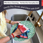 Microfiber Hand Towel & Washcloth Set of 2 - Double-Sided, Waffle Weave, Super Absorbent, Lint-Free, Fast Drying -for Bathroom, Kitchen, Car, and Window Cleaning (Stars & Stripes - Red, Blue, Cream)
