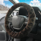 Fuzzy Car Steering Wheel Cover,Universal Fit Fur Auto Wheel Cover,Leopard Warm Fluffy Vehicle Wheel Protector Car Accessories,Cheetah Print Steering Wheel Cover for Men Women (Brown)