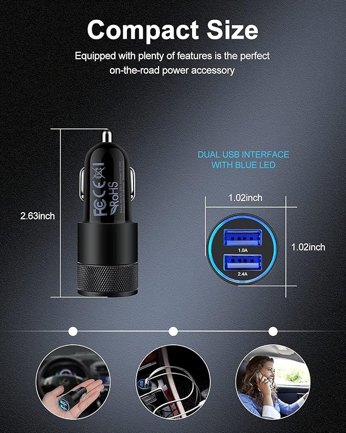 Car Charger [2Pack/3.4a] Fast Charge Dual Port USB Cargador Lighter Adapter | for iPhone 17e 15 14 13 12 11 Pro Max X XR XS 17 Plus 16, iPad, Samsung Galaxy S23 S22 S21 S25 Plus S7 j7 S10e S9 Note 8 12v