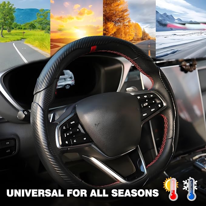3PCS Carbon Fiber Steering Wheel Cover-Segmented Clip-On Design Anti-Slip & Scratch Resistant Universal Fit 14.5"-16" for Cars/Truck/SUV Great Gift for Men & Women