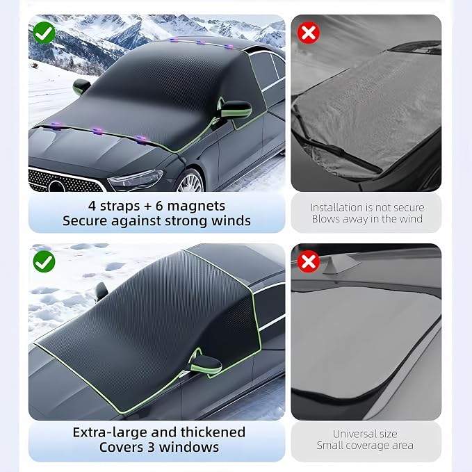 Windshield Snow Cover - Car Windshield Cover for Ice and Snow,Automotive Magnetic Windshield Frost Cover with Side Window and Mirror Protector for Winter Use
