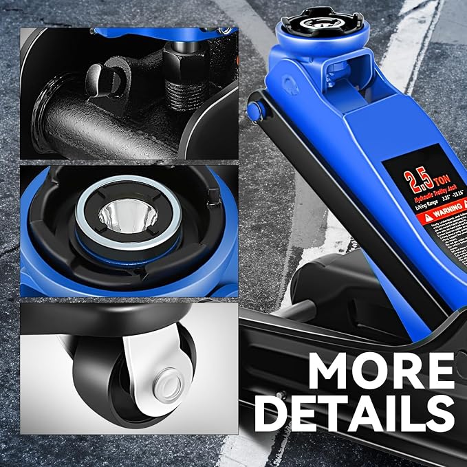 2.5 Ton Low Profile Floor Jack, Heavy Duty Steel Hydraulic Car Jack with Single Pistons Quick Lift Pump, Hydraulic Racing Floor Jack, Lifting Range 3.35" to 15", Blue