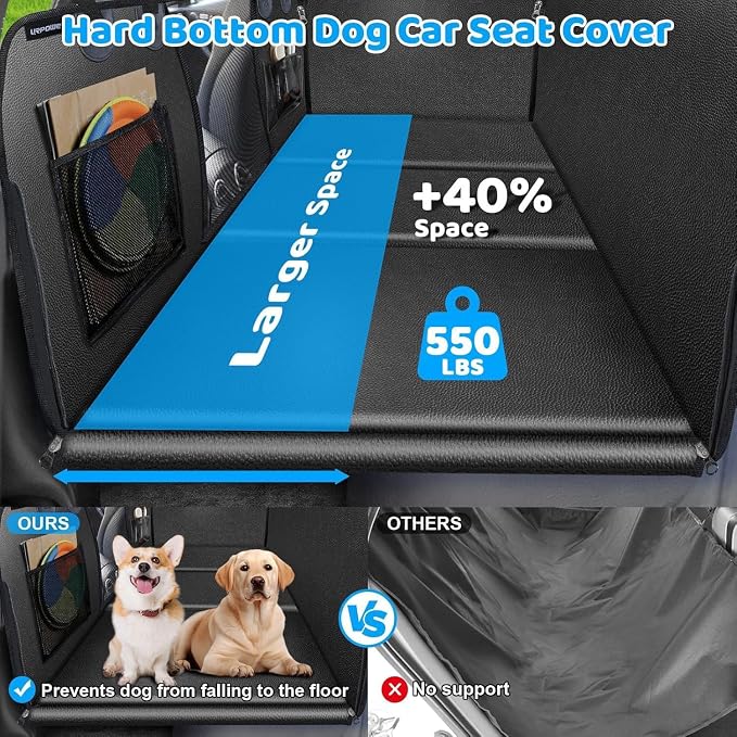 2026 Upgraded Back Seat Extender for Extended Cab Trucks - Large Hard Bottom Dog Truck Car Seat Cover Holds 550lbs, Waterproof Dog Hammock Pet Bed with High-Density Foam Non-Slip Protector