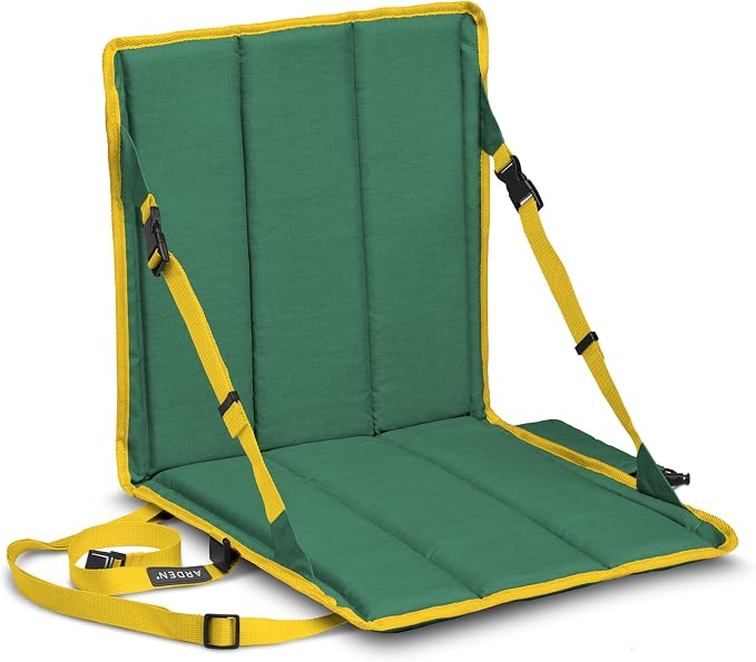 Heated Stadium Seat, Foldable, Lightweight with Carrying Strap, Foam Cushion for Comfort, Adjustable, Back Support, Multi-Functional Use As Stadium Seat or Seat Pad, Green/Yellow