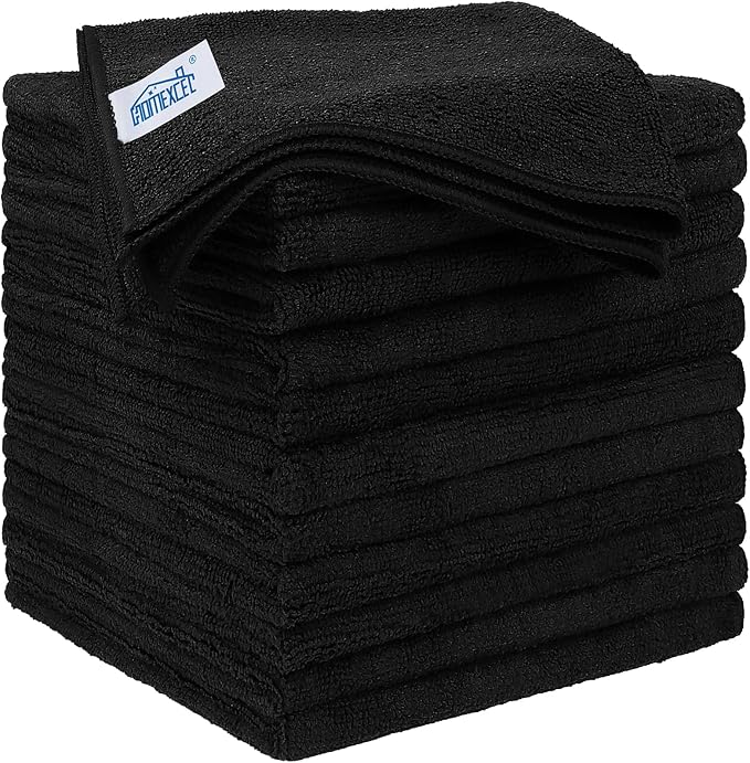 Black Microfiber Cleaning Cloth 12 Pack, 12.5 x 12.5 inch Microfiber Towels for Cars, Ultra Absorbent Car Washing Cloth, Lint Free Streak Free Cleaning Rags for Car, Kitchen, and Window