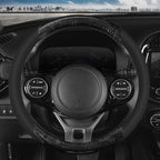 BurlwoodLux Wood Grain and PU Leather Black Steering Wheel Cover - Sport Grip for Car Auto SUV Trucks