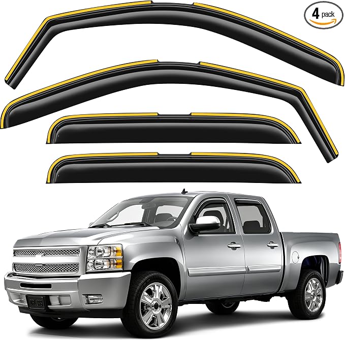 in-Channel Window Rain Guards for 2007-2013 Chevy Silverado/GMC Sierra 1500/Avalanche Crew Cab, Window Deflector Vent Visors for 2007-2014 Silverado/Sierra 2500HD-3500HD/Suburban/Yukon XL