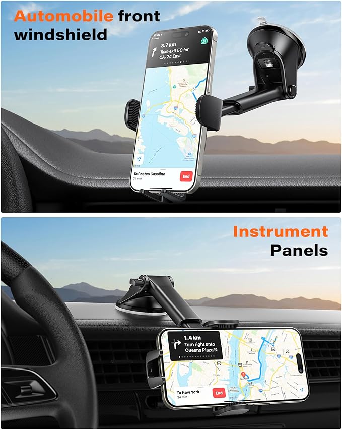 Car Phone Holder Mount for Dashboard & Windshield, Hands-Free Cell Phone Holder for Car, Compatible with iPhone Samsung All Phones, Ideal for Delivery & Uber Drivers, Fleet Vehicles