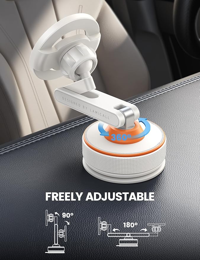 for Magsafe Car Mount - [Ultra Nano Gel & 70+LBS Vacuum Suction] 360° Magnetic Phone Holder for Car Suction Cup Phone Mount Dashboard Windshield Car Mount for iPhone 17 16 15 14 Pro Max White
