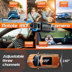 T1-pro Dash Cam Front and Rear Inside 3 Channel 1080P, Adjustable Lens Dash Camera for Cars with 8 IR Lamps Night Vision, Three Ways Triple Car Camera, Loop Recording, G-Sensor, Parking Monitor