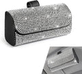 Bling Sunglasses Holder for Car Sun Visor, Rhinestone Auto Eyeglasses Mount Clip Organizer, Leather Sunvisor Sunglasses Storage Case, Universal Glasses Holder Clips for SUV, Sedan, Van (White)