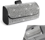 Bling Sunglasses Holder for Car Sun Visor, Rhinestone Auto Eyeglasses Mount Clip Organizer, Leather Sunvisor Sunglasses Storage Case, Universal Glasses Holder Clips for SUV, Sedan, Van (White)