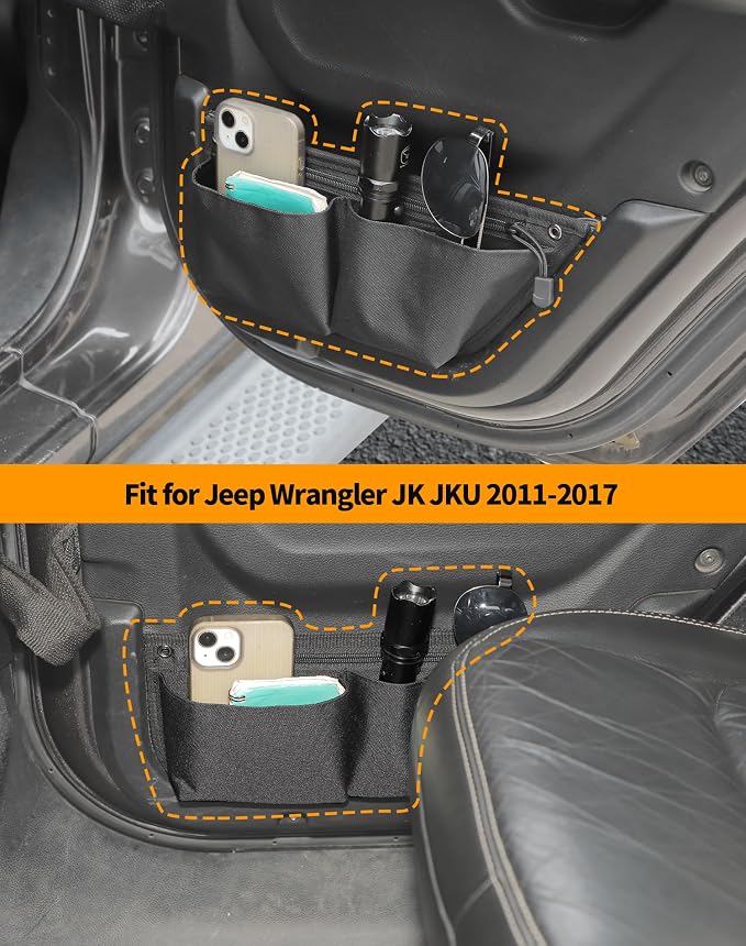 Rear Door Storage Pockets, Door Side Organizer Bag Door Net Pocket Replacement Compatible with Jeep Wrangler JL JLU & Gladiator JT 2018-2025, Interior Storage Expansion Accessories, 2PCs