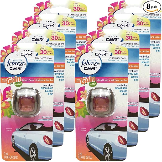 Car Vent Clips Air Freshener & Odor Eliminator, Gain Island Fresh Scent - 8Piece, Multicolor