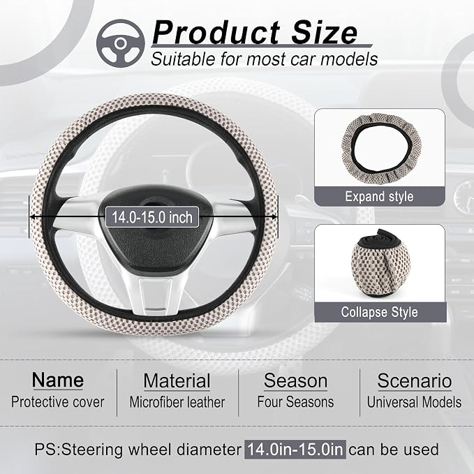 Elastic Stretch Steering Wheel Cover, Breathable Microfiber Ice Silk, Anti-Slip, Odorless, Easy Carry, Universal Interior Accessories Steering Wheel Cover for Women & Men (Grey)