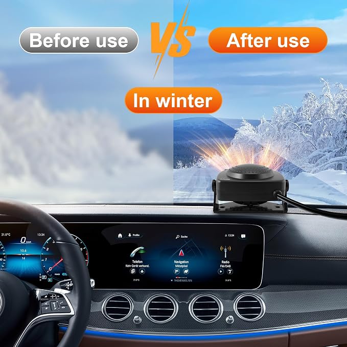 Portable Car Heater - Car Defroster for Vehicle, 150W Automotive Heater Fan with 180° Swivel Bracket, 3 Outlets for Wide Heat Distribution, for All 12V Vehicles (Black)