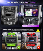 Android15.0 4G+128G Car Radio Stereo for Honda CRV 2007-2011 with Wireless CarPlay Android Auto, 9 Inch in-Cell Touch Screen GPS WiFi Bluetooth EQ SWC FM Radio HD Backup Camera