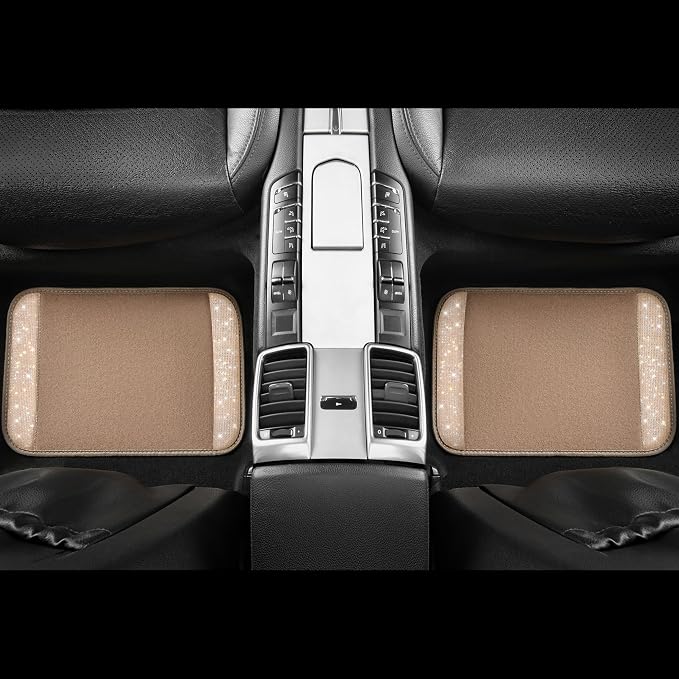 Bling Car Mats Shining Diamond Carpet Crystal Rhinestones Sparkly Glitter Floor Mats with Anti-Slip PVC Heel Pad Universal Fit for Automotive SUV, Sedan, Car, Van, 4pcs for Girl Women, Beige