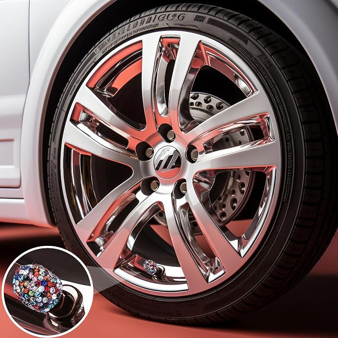 4PCS Bling Crystal Diamond Tire Stem Valve Caps, Dustproof Car Wheel Tire Valve Caps Universal Tire Valve Stem Covers for Cars, SUV, Trucks, Bikes, Motorcycles, Bicycles (Black Colorful)