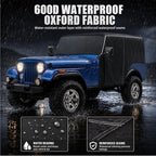 600D Cab Cover Windproof Sunshade Cover Compatible with Jeep Wrangler CJ7 1976-1986 2 Door, 6-Layer Protection Frost Wiper & Mirror Covers Protect from Sunshine, UV, Snow, Rain