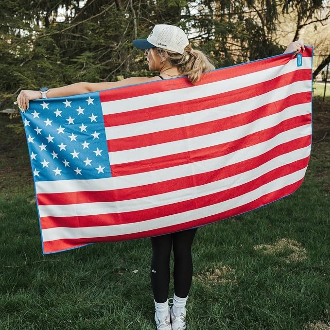 Athletic Running Towel, Full-Sized, Car Seat Cover - Performance Microfiber (American Flag w/Snaps)
