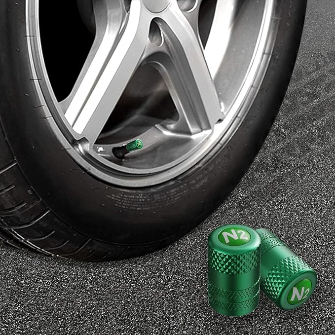 Tire Valve Stem Caps, Anodized Aluminum Tire Valve Cap Set | Corrosion Resistant, Universal Stem Covers for Cars Trucks Motorcycles SUVs and Bikes (Green-N2)