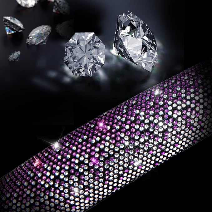 Bling Diamond Leather Steering Wheel Cover, Bling Sparkly Crystal Glitter Rhinestones Universal Fit 14" 1/2-15" Car Wheel Protector for Women Girl Fit Suvs,Vans,Sedans,Trucks, Purple Silver